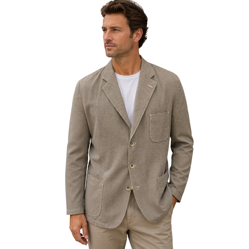 L.B.M. 1911 Blazer Size XXL Unstructured Houndstooth Beige Cotton Men's Italy #